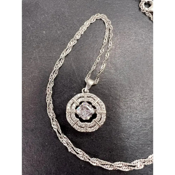 Cubic Zirconia Rhodium Over Sterling Silver Dancing Asscher Pendant With Chain - Picture 1 of 11